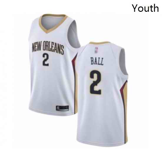 Youth New Orleans Pelicans 2 Lonzo Ball Swingman White Basketball Jersey Association Edition